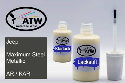 Jeep, Maximum Steel Metallic, AR / KAR: 20ml Lackstift + 20ml Klarlack - Set, von ATW Autoteile West.